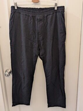sage de cret Wool Easy Pants Black Seersucker Peg Top Elastic waist Men XL Japan